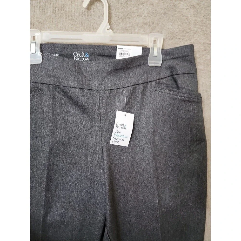Croft Barrow Effortless Stretch Bootcut Pants Women 16 Gray Slimming Pull On NEW
